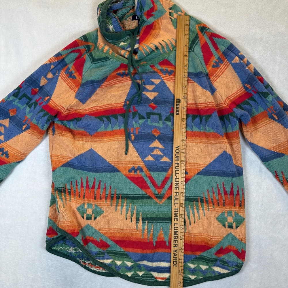 Chaps Large Southwestern Aztec Cotton Knit Cowl Neck Sweater Multi Native - Picture 2 of 9